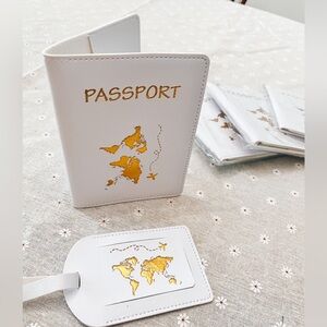 5 NEW White & gold Passport cover & luggage tag sets